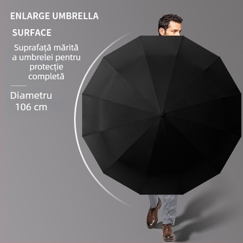 Umbrelă automată cu mâner din lemn masiv, stil de afaceri, umbrelă de protecție împotriva soarelui și ploilor, design personalizabil