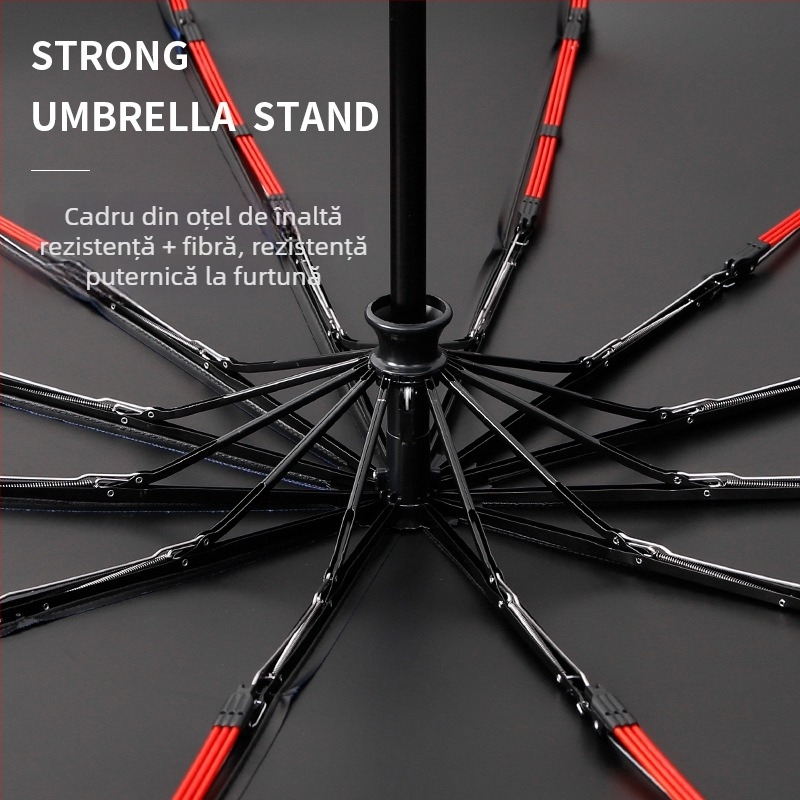 Umbrelă automată cu mâner din lemn masiv, stil de afaceri, umbrelă de protecție împotriva soarelui și ploilor, design personalizabil