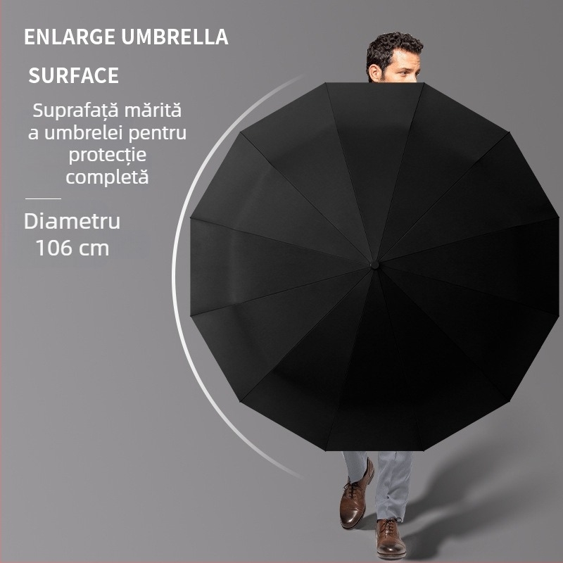 Umbrelă automată cu mâner din lemn masiv, stil de afaceri, umbrelă de protecție împotriva soarelui și ploilor, design personalizabil