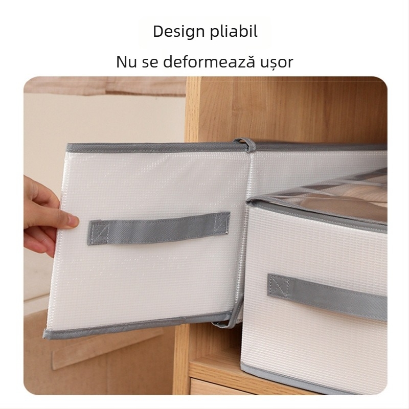 Cutie de depozitare pentru haine cu capac, placă PP, compartimente pliabile pentru haine și jeanși, dimensiuni 42×26×20 cm