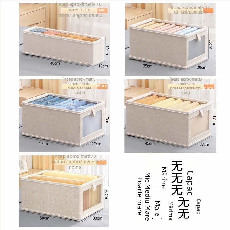 Cutie de depozitare pentru haine cu capac, organizator stratificat cu sertare pentru garderobă, din material Oxford
