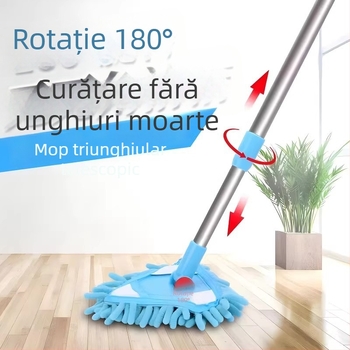 Mop triunghiular universal pentru pereți, plafoane, bucătării și ferestre – mop chenille, mâner din oțel inoxidabil, telescopic 80–100 cm