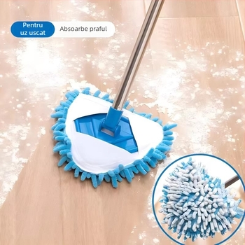 Mop triunghiular universal pentru pereți, plafoane, bucătării și ferestre – mop chenille, mâner din oțel inoxidabil, telescopic 80–100 cm
