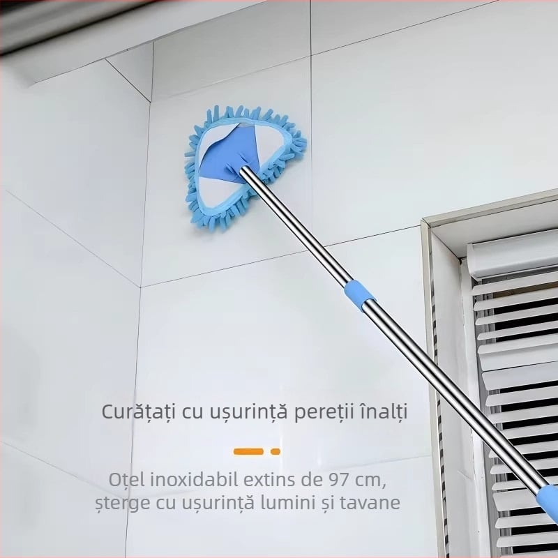 Mop triunghiular universal pentru pereți, plafoane, bucătării și ferestre – mop chenille, mâner din oțel inoxidabil, telescopic 80–100 cm