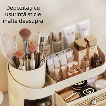 Organizator cosmetic pentru birou cu suport pentru rujuri, farduri pentru ochi și pensule de machiaj