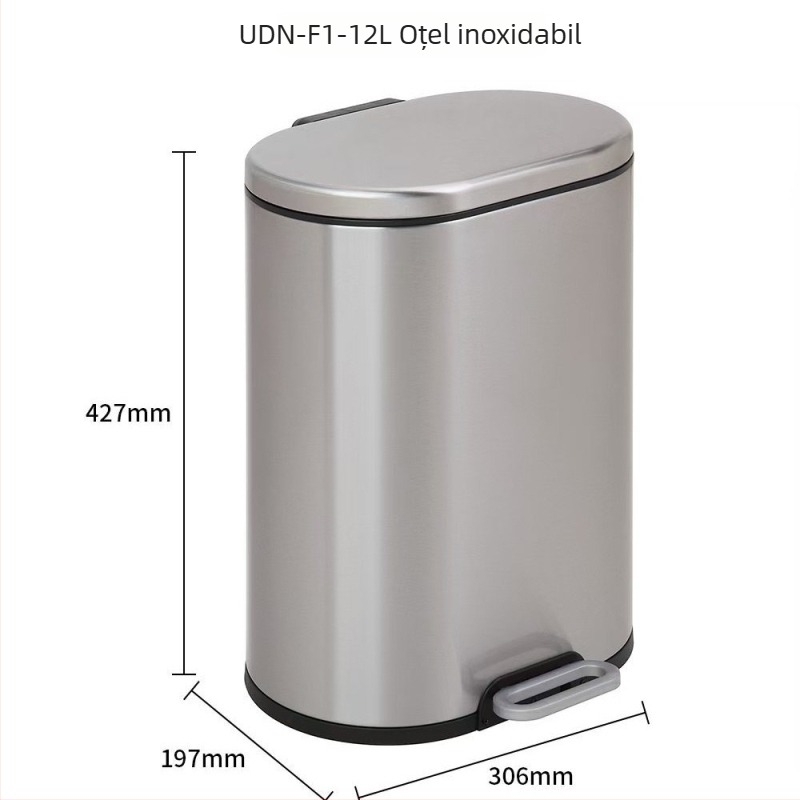 Coș de gunoi cu pedala din oțel inoxidabil, capac, 12 L, pentru baie și bucătărie