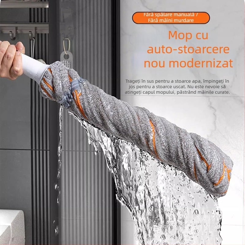 Set mop cu stoarcere automată, pentru uz casnic, model 2025, mop rotativ, curățare în 1 pas