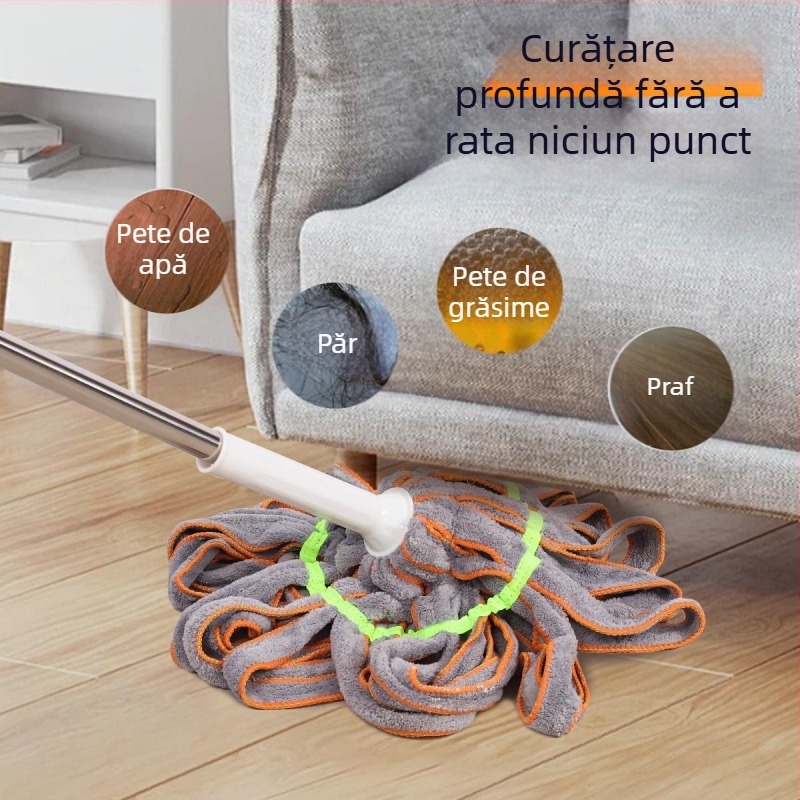 Set mop cu stoarcere automată, pentru uz casnic, model 2025, mop rotativ, curățare în 1 pas