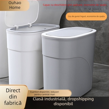 Coș de gunoi oval din plastic cu capac, 8L, control al mirosurilor, pentru baie, bucătărie, sufragerie, dormitor, cămin