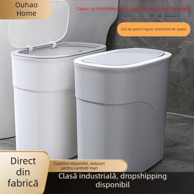 Coș de gunoi oval din plastic cu capac, 8L, control al mirosurilor, pentru baie, bucătărie, sufragerie, dormitor, cămin