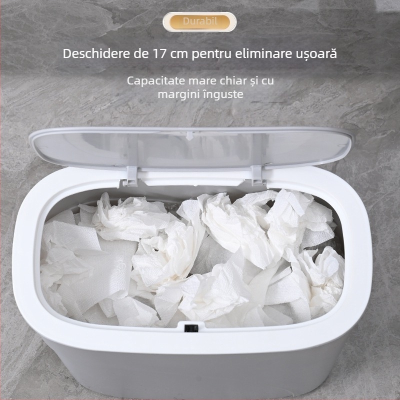 Coș de gunoi oval din plastic cu capac, 8L, control al mirosurilor, pentru baie, bucătărie, sufragerie, dormitor, cămin