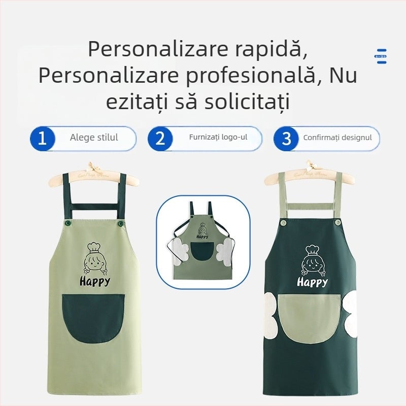 Șorț PVC personalizat pentru bucătărie, impermeabil și rezistent la ulei, tip bib, cu bretea de gât și curea de talie