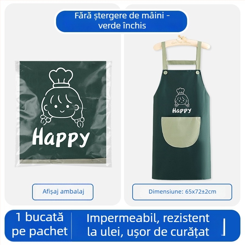 Șorț PVC personalizat pentru bucătărie, impermeabil și rezistent la ulei, tip bib, cu bretea de gât și curea de talie