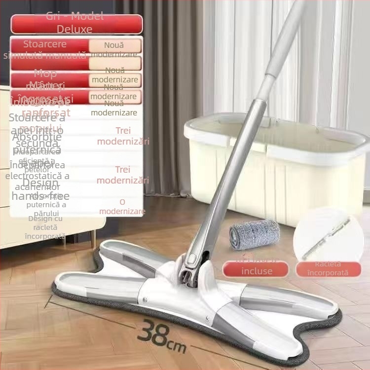 Mop plat mare pentru uz casnic, lavetă de mop absorbantă, curățare într-un singur pas, fără atingere cu mâinile, utilizare dublă pentru uscat și ud, mop comod pentru cămin