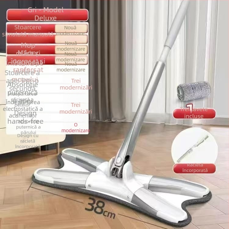 Mop plat mare pentru uz casnic, lavetă de mop absorbantă, curățare într-un singur pas, fără atingere cu mâinile, utilizare dublă pentru uscat și ud, mop comod pentru cămin