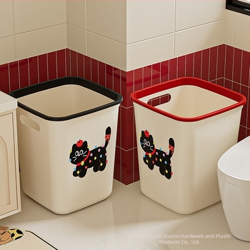 Coș de gunoi de bucătărie cu capac, design de desen animat, capacitate mare 12 L, pătrat din plastic, pentru uz casnic în sufragerie, baie, toaletă, dormitor.