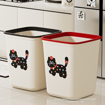 Coș de gunoi de bucătărie cu capac, design de desen animat, capacitate mare 12 L, pătrat din plastic, pentru uz casnic în sufragerie, baie, toaletă, dormitor.