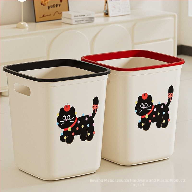 Coș de gunoi de bucătărie cu capac, design de desen animat, capacitate mare 12 L, pătrat din plastic, pentru uz casnic în sufragerie, baie, toaletă, dormitor.