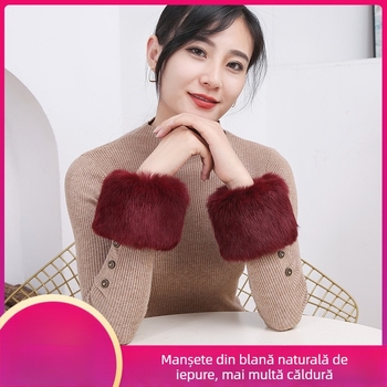 Manșete și mâneci din blană de iepure pentru femei, protecție caldă pentru încheieturi, accesoriu de modă rezistent la vânt