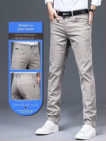 Pantaloni casual de bărbați, croială ușor luxoasă, slim fit, pantaloni lungi de vară din bumbac, stil business drept.