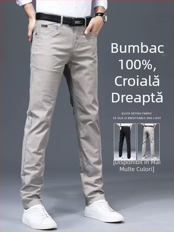 Pantaloni casual de bărbați, croială ușor luxoasă, slim fit, pantaloni lungi de vară din bumbac, stil business drept.