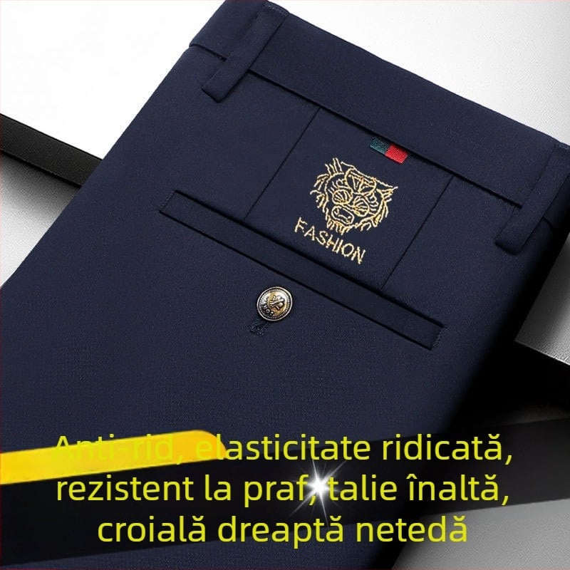 Pantaloni casual pentru bărbați, ușori de vară, croială slim cu elastan, drepti, negri