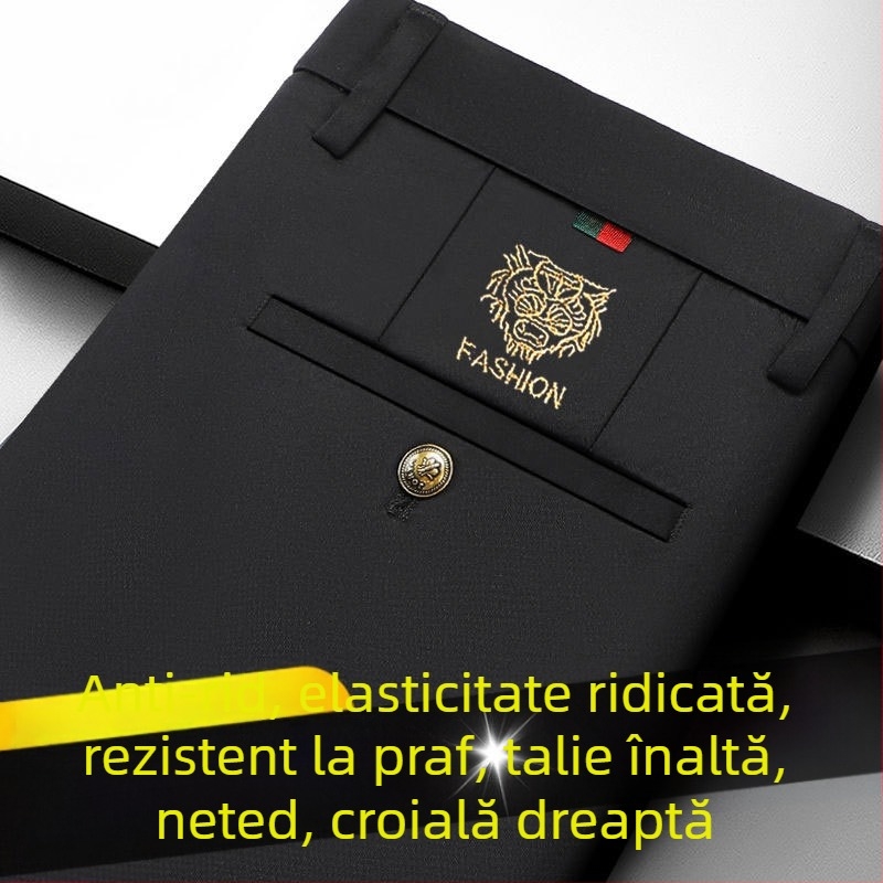 Pantaloni casual pentru bărbați, ușori de vară, croială slim cu elastan, drepti, negri