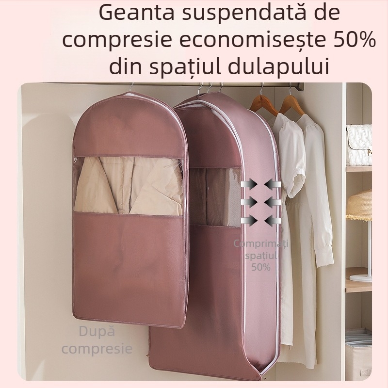 Husă de haine din material nețesut pentru garderob, cu fereastră transparentă, impermeabilă și protecție împotriva prafului