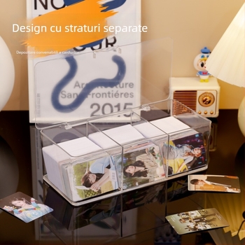 Cutie de depozitare pentru carduri și documente, capac rabatabil, din plastic transparent, organizator de birou