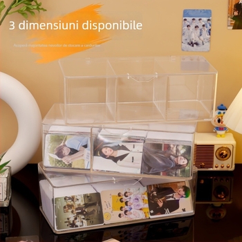 Cutie de depozitare pentru carduri și documente, capac rabatabil, din plastic transparent, organizator de birou