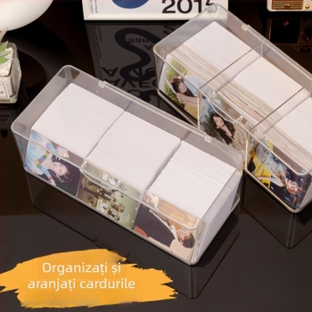 Cutie de depozitare pentru carduri și documente, capac rabatabil, din plastic transparent, organizator de birou