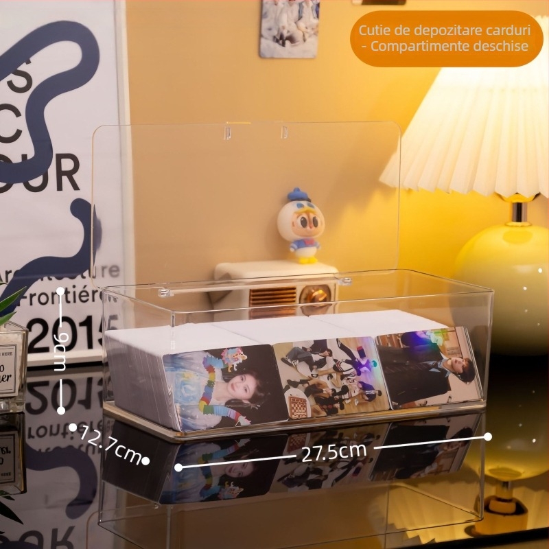 Cutie de depozitare pentru carduri și documente, capac rabatabil, din plastic transparent, organizator de birou