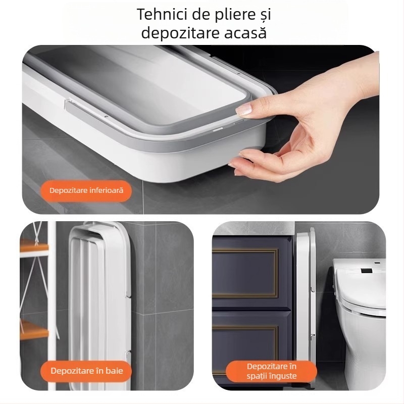 Găleată de mop pliabilă cu roți, rezervor de apă din silicon, ușor de transport, mâner telescopic 120–140 cm, mop din microfibră cu tijă din oțel inoxidabil