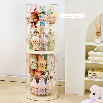 Labubu cutie de expunere pentru pandantive și păpuși — cutie transparentă rotativă de depozitare, protecție împotriva prafului