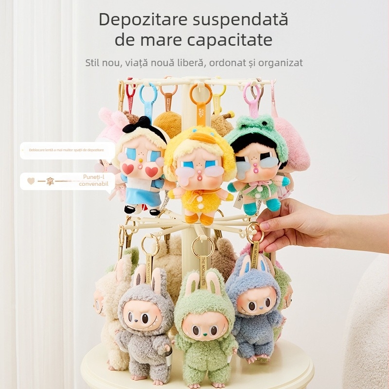 Labubu cutie de expunere pentru pandantive și păpuși — cutie transparentă rotativă de depozitare, protecție împotriva prafului