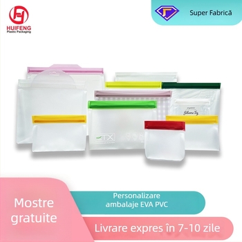 Geantă PVC pentru haine cu fermoar, pungă plastic personalizată pentru îmbrăcăminte, pungă EVA transparentă cu închidere automată, pungă pentru bijuterii