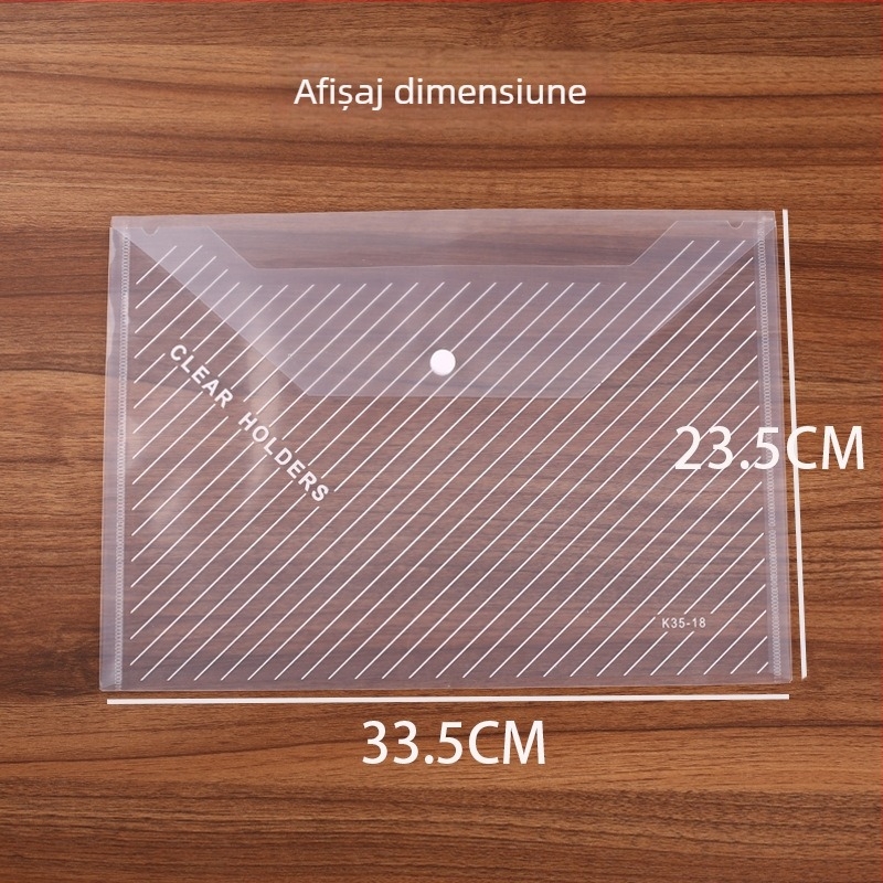 Geantă de documente din plastic A4 transparentă, cu închidere cu capse, depozitare documente la birou, dimensiuni 31,5×23,5 cm