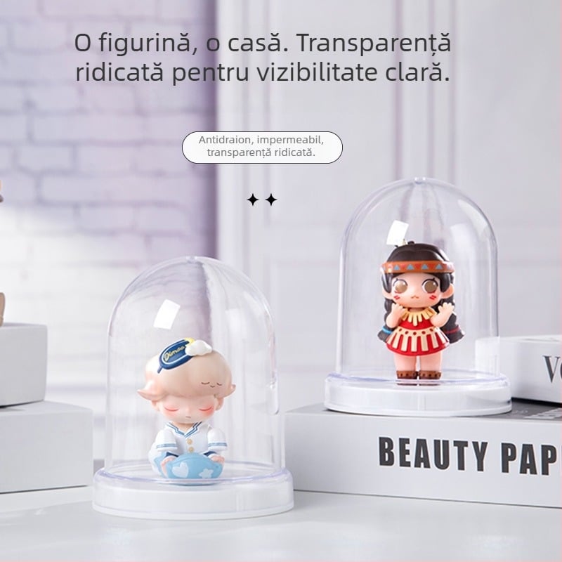 Cutie cilindrică transparentă pentru afișare, cu capac anti-praf, pentru depozitarea florilor conservate și a ornamentelor de jucărie