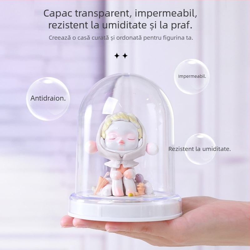 Cutie cilindrică transparentă pentru afișare, cu capac anti-praf, pentru depozitarea florilor conservate și a ornamentelor de jucărie