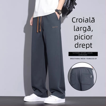Pantaloni casual pentru bărbați, croială dreaptă, talie medie, largi, 2025 primăvară-vară, din bumbac respirabil