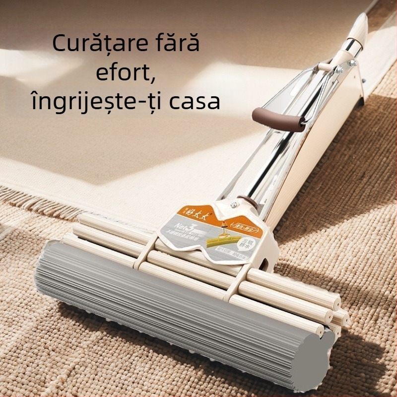 Mop cu burete PVA și rolă, fără atingere cu mâinile, pentru casă și internat, cu două rânduri