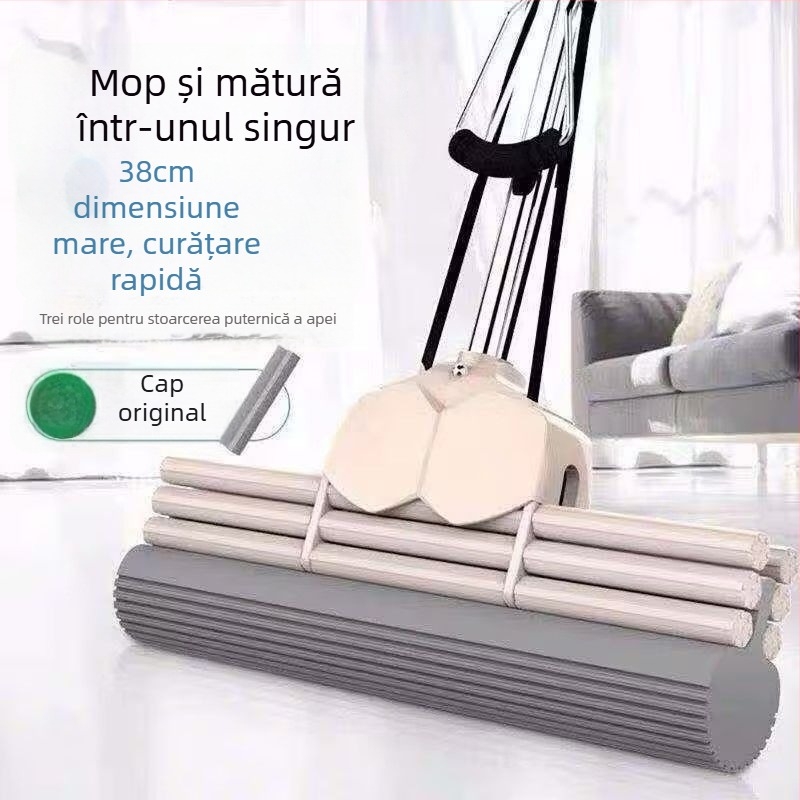 Mop cu burete PVA și rolă, fără atingere cu mâinile, pentru casă și internat, cu două rânduri