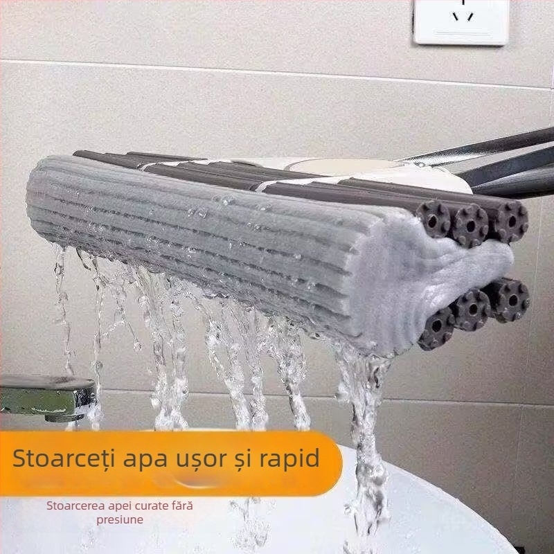 Mop cu burete PVA și rolă, fără atingere cu mâinile, pentru casă și internat, cu două rânduri