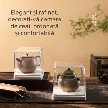Raft transparent pentru ceainic din lut mov, suport de expunere pentru cești și frunze de ceai, protecție împotriva prafului, stivuire