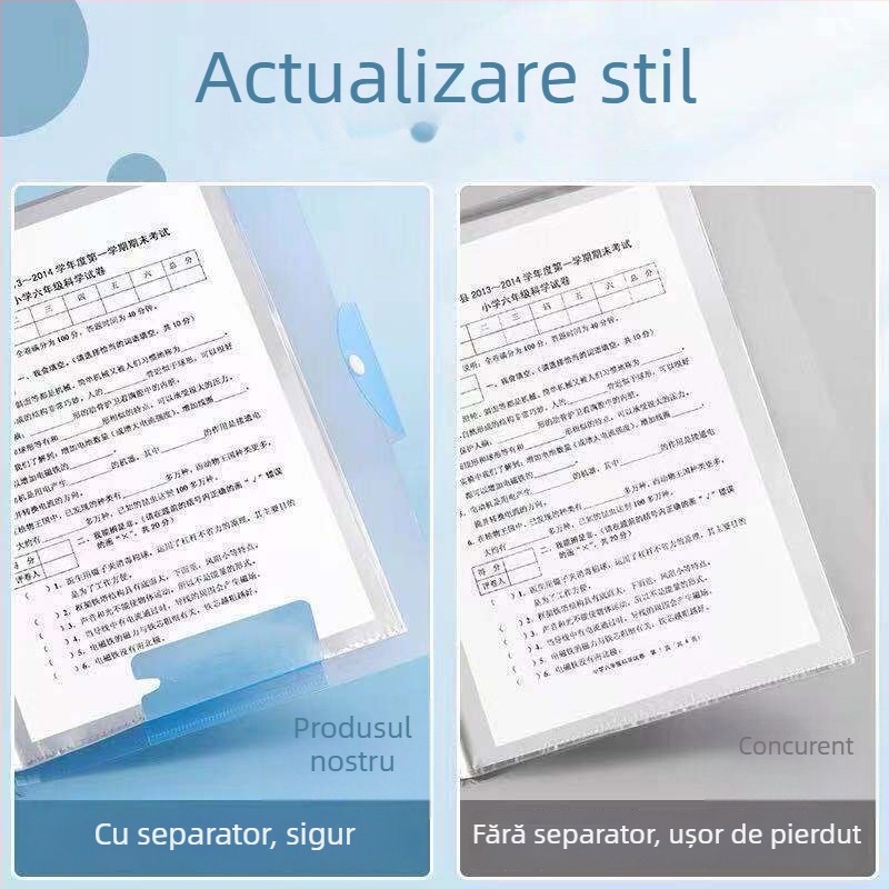 Mapă A3 pentru depozitare fișe de test, cu buzunare transparente, compartimente multiple pentru documente, pentru elevi