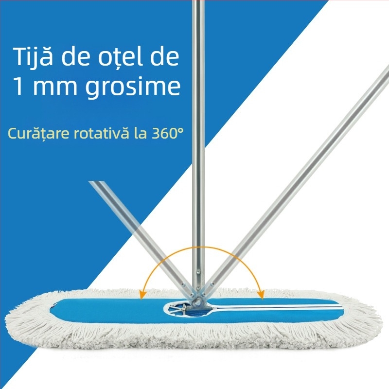 Mop plat pentru praf, codificat pe culori, cu tijă din oțel mare și încuietoare cu șurub, cap din fibre de bumbac fin, pentru utilizare comercială în hoteluri