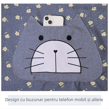 Șorț floral cu bretele, buzunăr mare, rezistent la ulei, destinat femeilor pentru gătit și curățenie în casă.