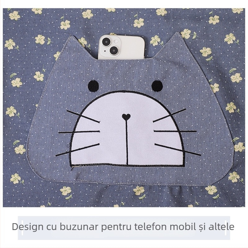 Șorț floral cu bretele, buzunăr mare, rezistent la ulei, destinat femeilor pentru gătit și curățenie în casă.