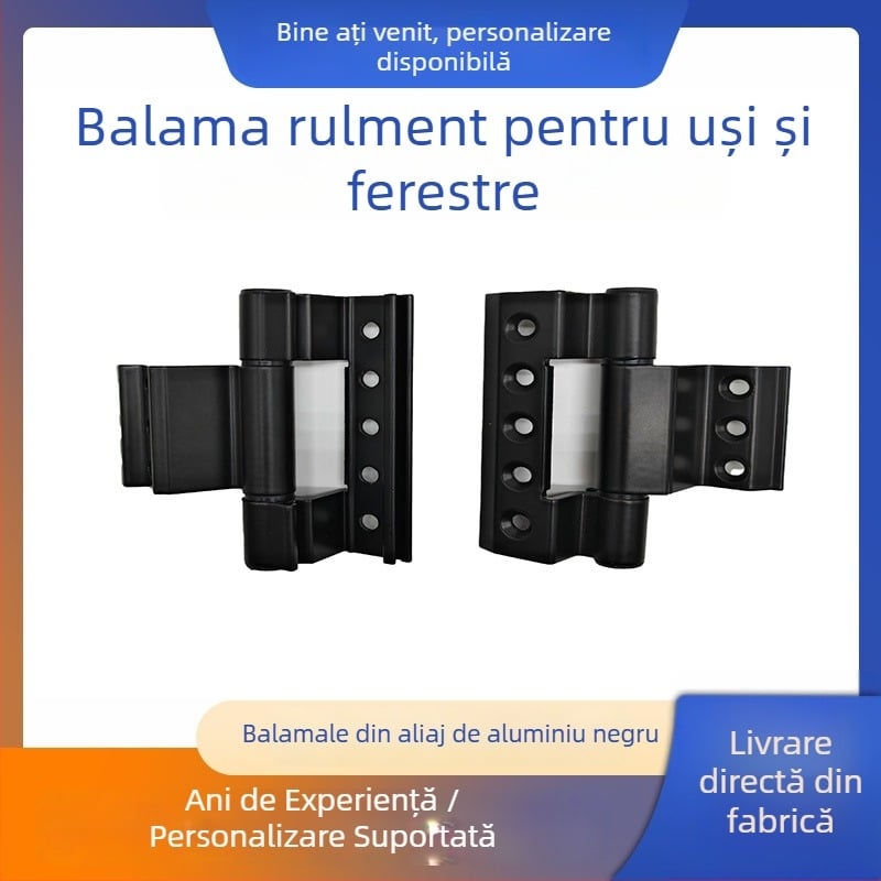 Șarnier din aliaj de aluminiu negru pentru uși și ferestre, cu cinci găuri, șarnier cu trei aripi, pliere ascunsă pentru ferestre plane