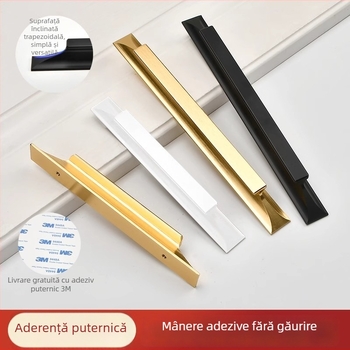 Maner personalizat fără găuri, cu adeziv, pentru mobilier, utilizare dublă – uși de dulap și mobilier, din aliaj de aluminiu, finisaje negru mat, alb, auriu șlefuit, dimensiuni 120–1000 mm